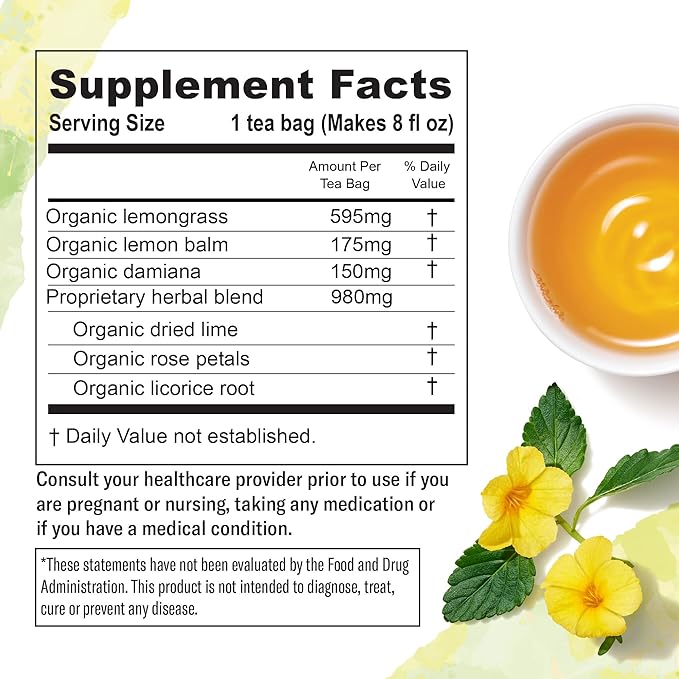 Numi Organic Damiana Herbal Tea Variety Pack - Relax Focus &amp Uplift with Damiana Butterfly Pea Flower Lemon Balm Gingko (Pack of 3) 16 Count Herbal Tea Bags