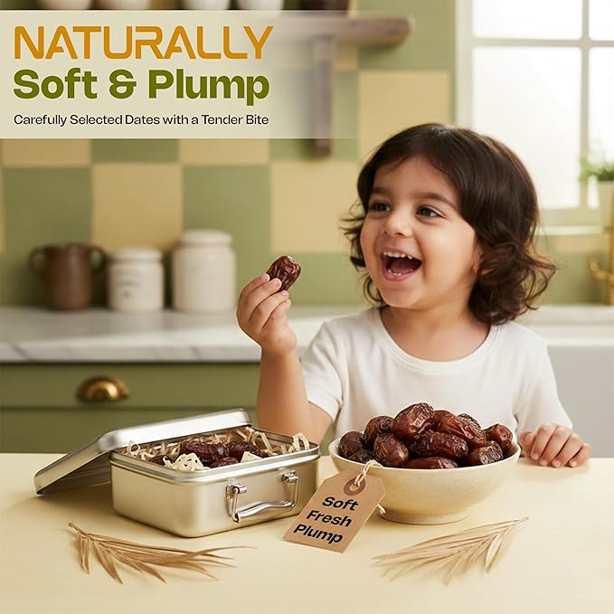 Sahara Gold Al Madina Al Monawara Saudi Dates | Gluten-Free &amp Non GMO | Naturally Mildly Sweet &amp Soft Texture | Non Pitted Dates | High Fiber Dried Fruit For Ramadan Snacking &amp Smoothies