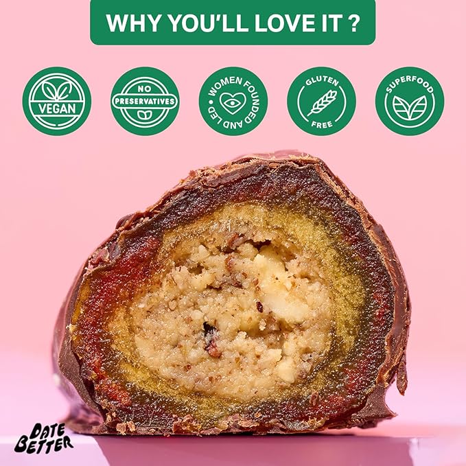 Date Better Cashew Lime Crisp Stuffed Medjool Dates - Dark Chocolate-Covered Dates Filled With Creamy Cashew Butter &amp Toasted Quinoa | No Artificial Sweeteners Gluten-Free &amp Vegan (6-Pack)