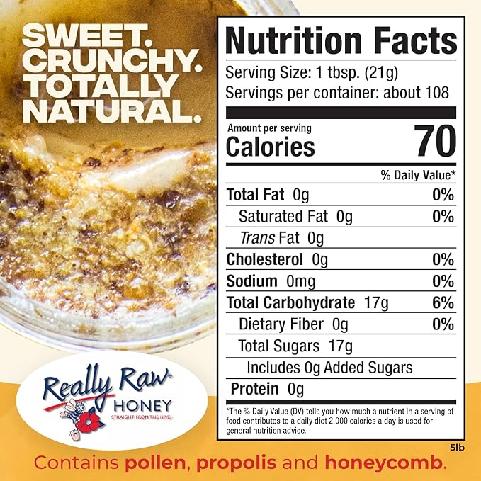 Really Raw Honey Straight from the Hive Never Heated or Filtered Harvested from Small USA Family Farms Smooth and Dense (5 Pound)