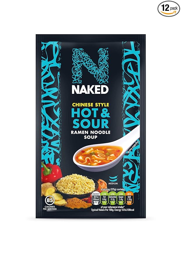 Naked Chinese Style Hot and Sour Ramen Noodle Soup 25 g (Pack of 12)