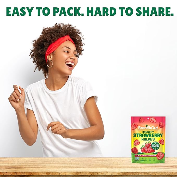 BranchOut Crunchy Strawberry Halves Real Dried Strawberries No Sugar Added GentleDry Better than Freeze Dried Strawberries Healthy Vegan Snacks 2 oz Snack Size (Pack of 4)