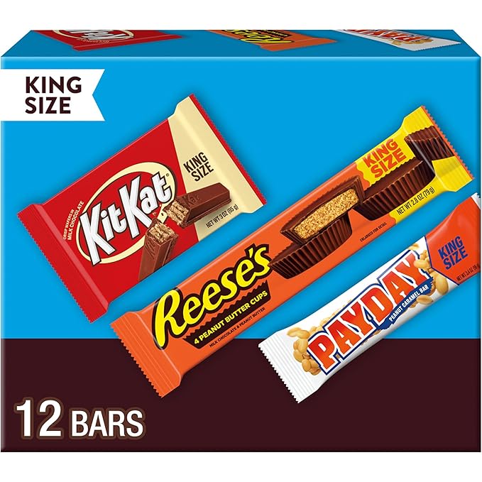 KIT KAT PAYDAY and REESE'S Assorted Flavored King Size Candy Variety Box 36.8 oz