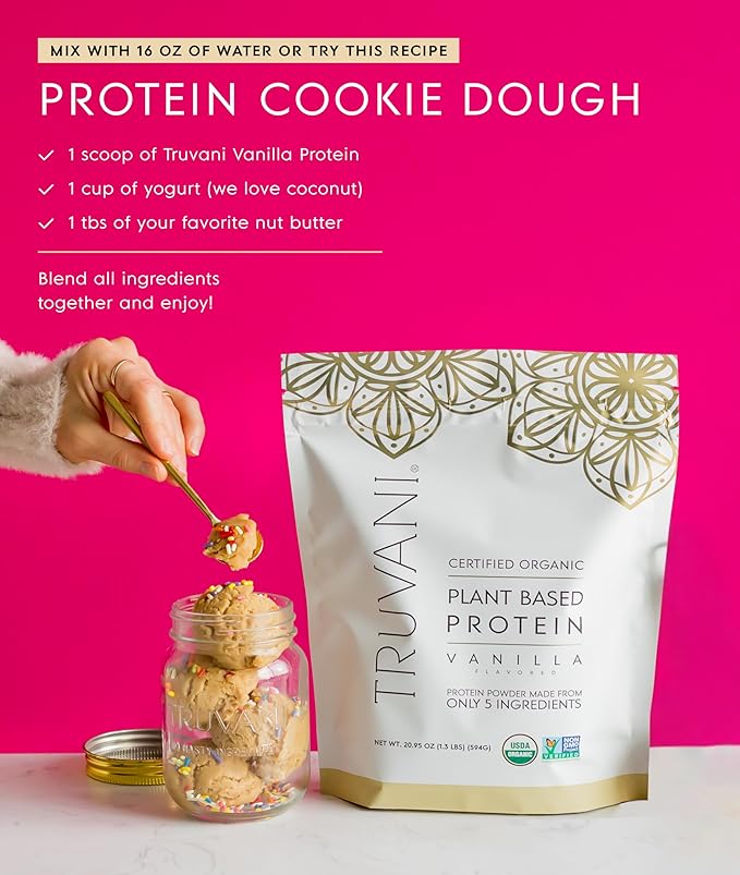 Truvani Vegan Pea Protein Powder | Vanilla | 20g Organic Plant Based Protein | 10 Servings | Keto | Gluten &amp Dairy Free | Low Carb | No Added Sugar