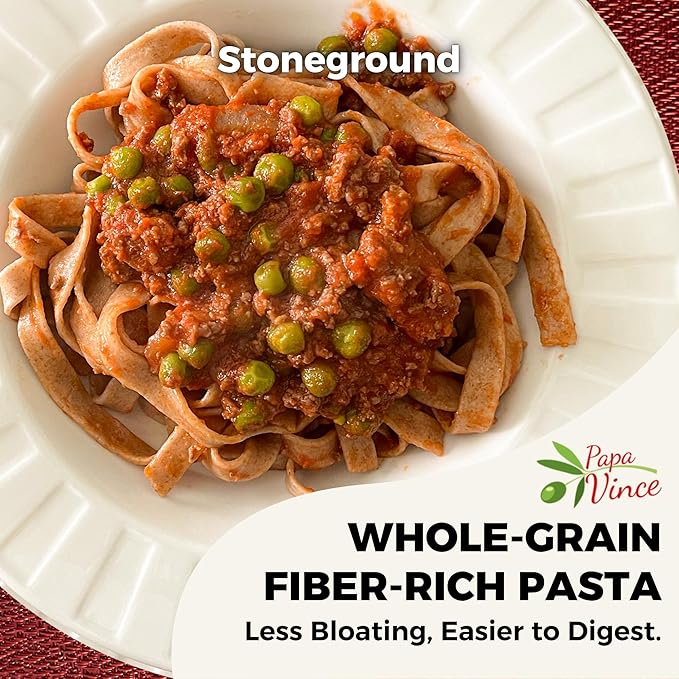 Papa Vince Organic Diabetic Friendly Pasta: Low GI Organic Whole Wheat Italian Pasta Made in Italy from Ancient Heirloom Grain. High Fiber Slow Carb Slow Dried Bronze Cut Non Enriched (Tagliatelle