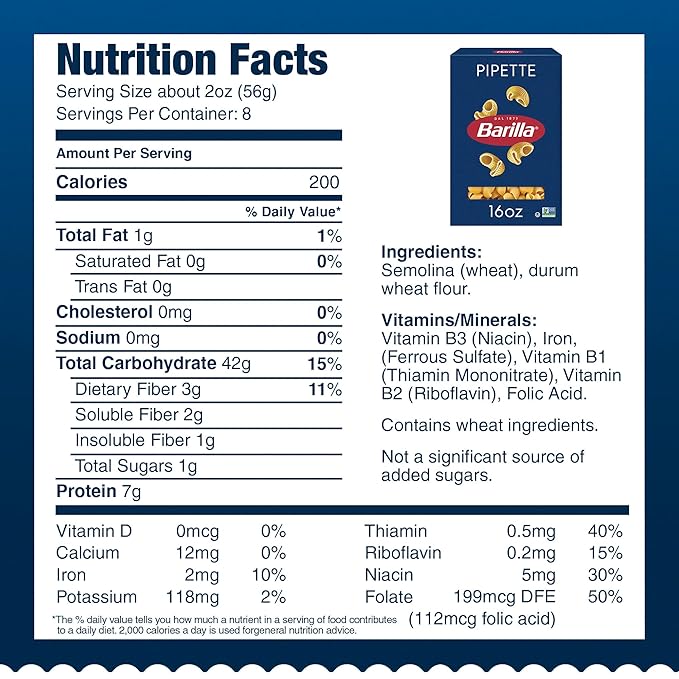Barilla Pipette Pasta 16 oz. Box (Pack of 12) - Non-GMO Made with Durum Wheat Semolina - Kosher Certified