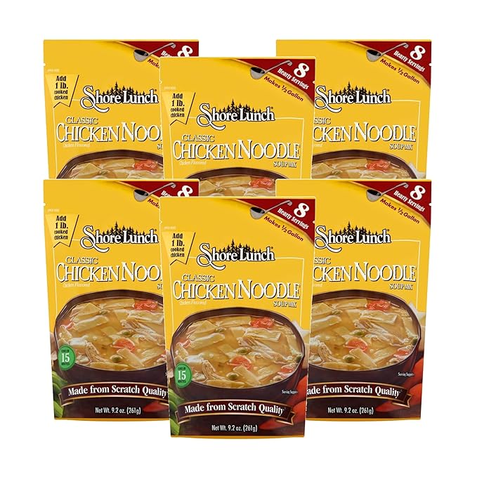 Shore Lunch Classic Chicken Noodle Soup Mix 9.2 oz 8 Hearty Servings Makes 1/2 a Gallon (Pack of 6)