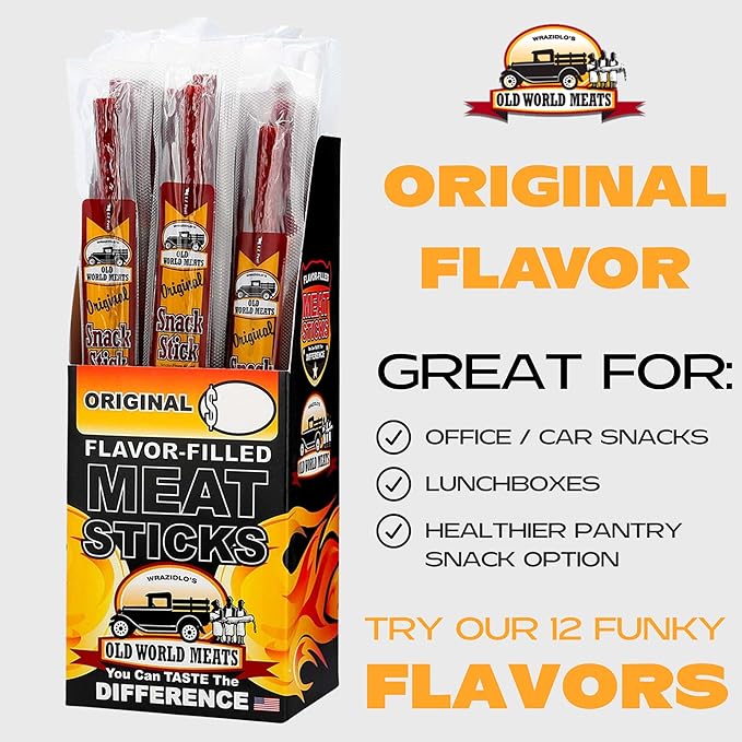 Old World Meats Meat Sticks 110 Calories Keto Low Carb 1g Sugar Fuelings 20 Pack 1 ounce sticks (Original Mild)