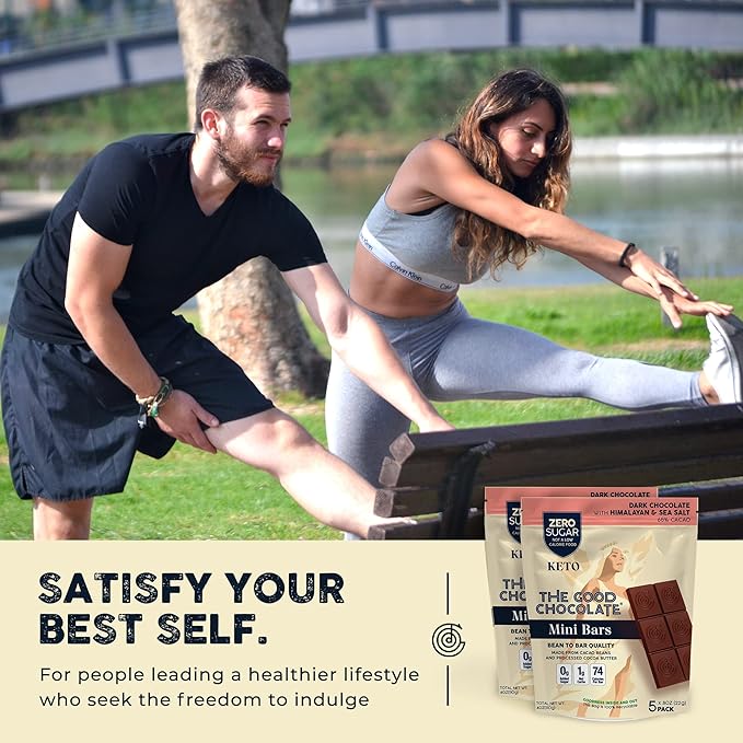THE GOOD CHOCOLATE - Mini Himalayan Salt Chocolate Bars with Zero Sugar &amp Lower Net Carb - Keto Chocolate Bar Offers Lower Calorie Chocolate Candy - All Natural Non-GMO (Pack of 10)