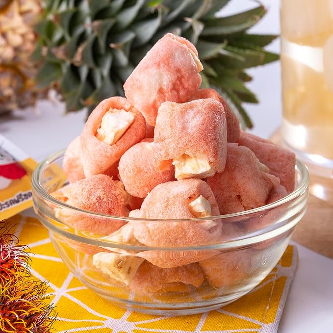 Thappy Fruit Freeze Dried Rambutan Stuffed with Pineapple Delight – No Additives Oil-Free Sugar-Free Tropical Snack 0.53oz (Pack of 12)