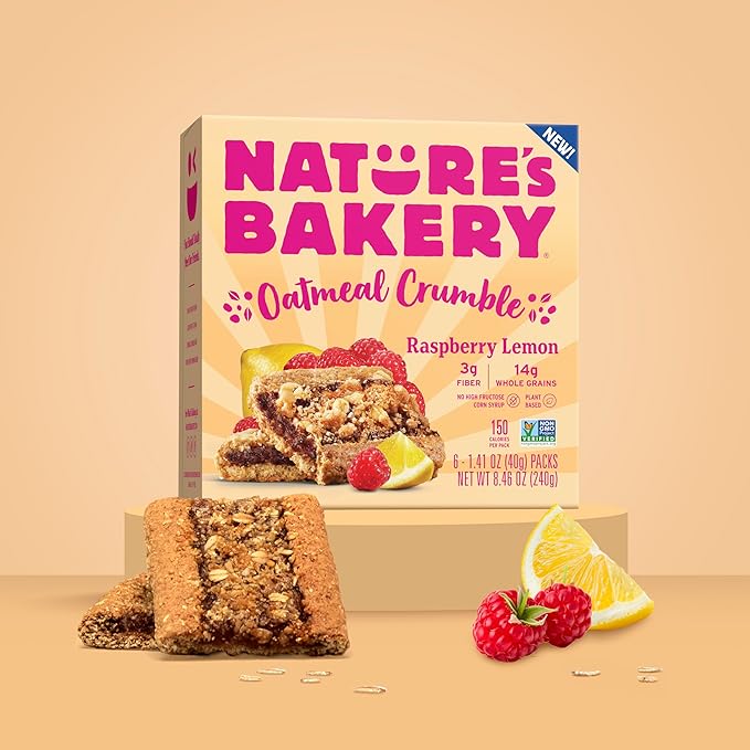 Nature's Bakery Oatmeal Crumble Bars Raspberry Lemon Real Fruit Vegan Non-GMO Breakfast Bar 6 boxes with 6 twin packs (36 twin packs)