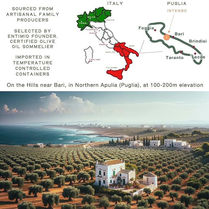 Entimio Intenso Organic Italian Extra Virgin Olive Oil from Italy 1000+ mg/kg High in Polyphenols 2025 Gold Winner Puglia Early Harvest evoo Cold Extracted Lab Tested - 16.9 fl oz