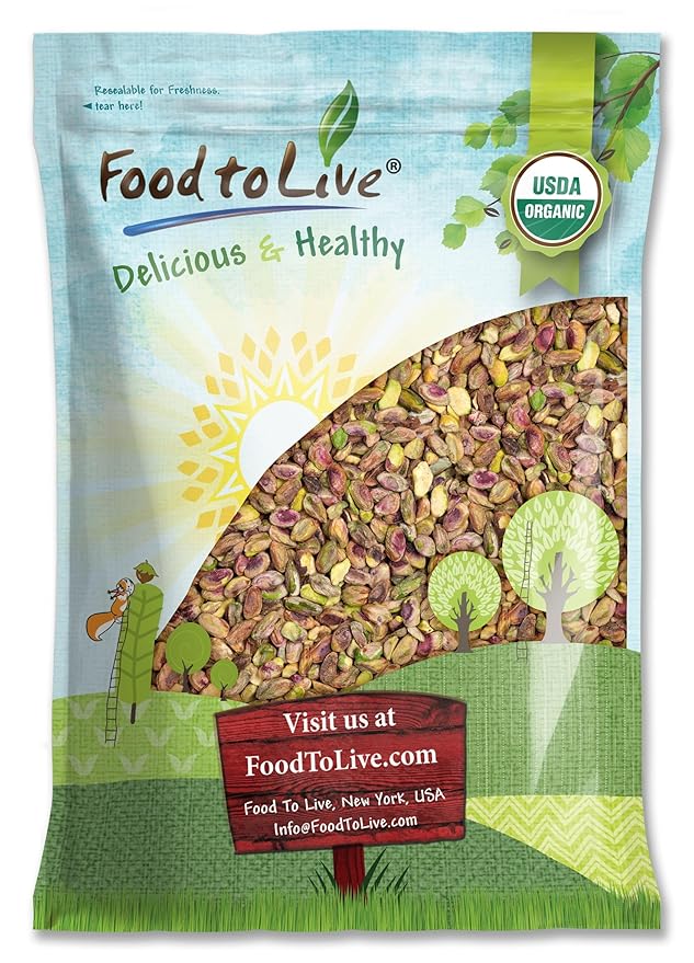 Food to Live Organic Raw Pistachios No Shell 8 Pounds – Non-GMO Unsalted and Unroasted Kernels. Perfect for Snacking and Cooking. Nutritious Nuts Packed with Protein Fiber. Vegan. Kosher. Bulk