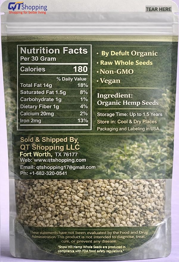 Snow Hill Organic Raw Whole Hemp Seeds 16 Oz (1 LB) – Unhulled 10g Plant Protein &amp 12g Omegas per Serving – Himalayan Hemp Seeds Grown Near Mt. Everest Nepal