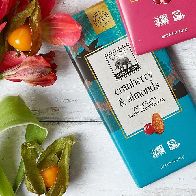 Endangered Species Dark Chocolate Bar w/Cranberries &amp Almonds (72% cocoa)