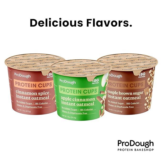 ProDough High Protein Instant Oatmeal Cup 18g of Protein per Serving No Added Sugars Low Carb Healthy Breakfast Cup Incredible Taste (12pk Maple &amp Brown Sugar)