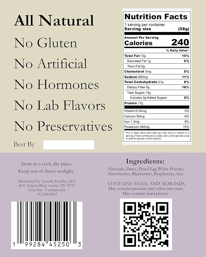 CuraBar Protein Bars – 17g Protein Low Carb Gluten Free Dairy Free Healthy Snack Seed Oil Free No Artificial Ingredients 12 Count Mixed Berry