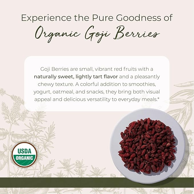 Starwest Botanicals Dried Goji Berries Organic - Whole Goji Berries Dry Organic for Oatmeal Trail Mix Salad Baking Yogurt &amp More Natural Sweet Flavor Non GMO - Bulk 1 lb Bag