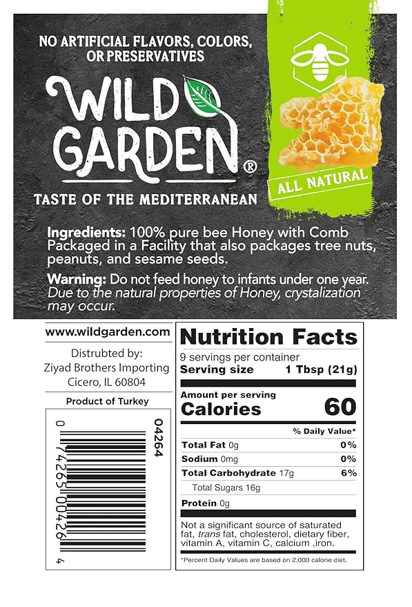 Wild Garden 100% Pure Bee Honeycomb 7.05 Oz - No Additives No Preservatives Fresh From The Farm! 7.05 oz Pack of 3 - Perfect for Toast &amp Tea - Health-Conscious Treat