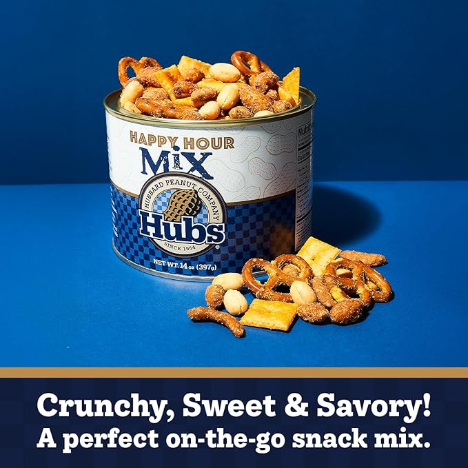 Hubs Peanuts Premium Virginia Nuts - Irresistible Crunch &amp Flavored Nuts - Non-GMO Gluten Free - Peanuts from Top 1% Crop - Reusable Tin - Perfect Snack for Any Occasion (Happy Hour Mix)