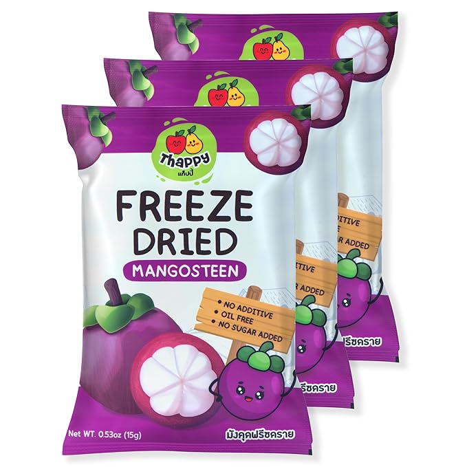 Thappy Fruit Freeze-Dried Mangosteen - No Additives Oil-Free No Sugar Added 100% Pure Mangosteen 0.53oz (Pack of 3)