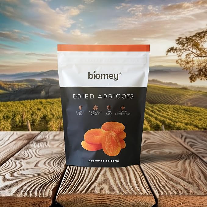 Biomey Big Size Dried Turkish Apricots 2 LB - No Added Sugar - Vegan - Non-GMO - Superfood Healthy Snack - Great Source of Potassium &amp Fiber - Gluten Free Kosher and Vegan