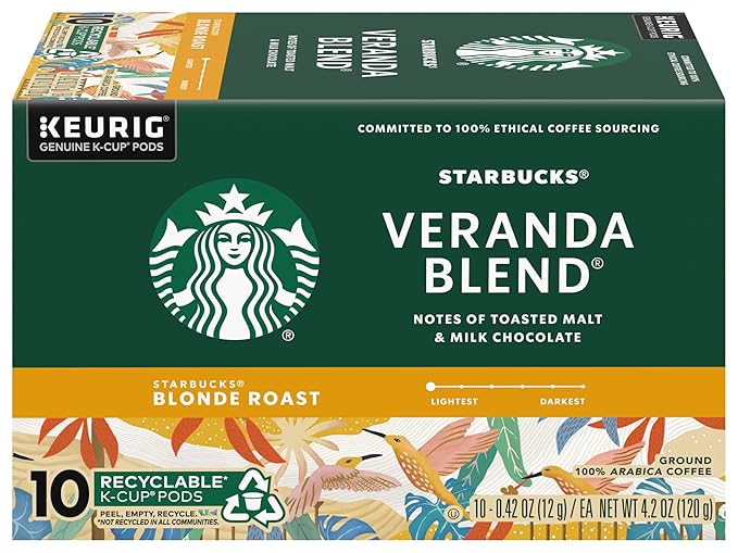 Starbucks Coffee K-Cup Pods Veranda Blend Coffee Blonde Roast 100% Arabica Coffee Keurig Genuine K-Cup Pods 10 CT K-Cup Pods Per Box (Pack of 6 Boxes)