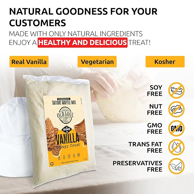 OldSoul Professional Taiyaki Waffle Mix | Crispy | Vanilla Flavor | 10 Lbs | 168 Waffles (10 Lbs Traditional)