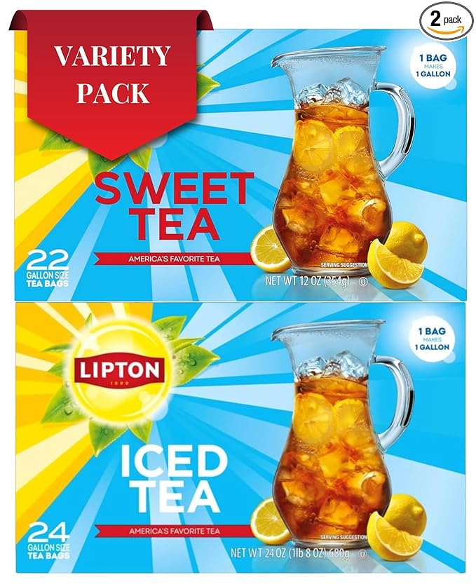 Lipton Iced Tea Variety Pack Unsweetened &amp Southern Sweet Gallon Black Tea Bags 46 Total Bags Zero Calories Family Size Iced Tea Rainforest Alliance Certified