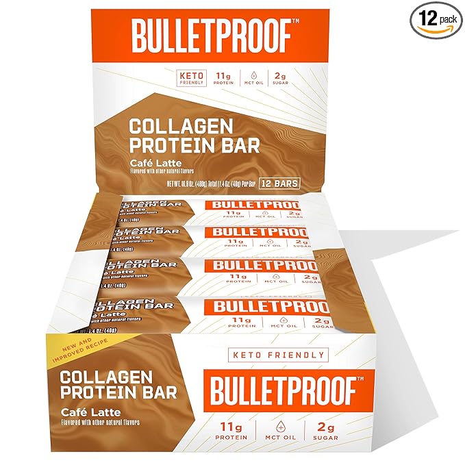 BULLETPROOF Cafe Latte Collagen Protein Bar 12 Count 1.4 OZ
