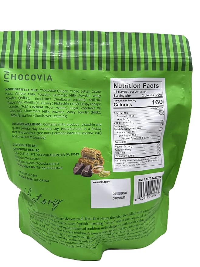 Dubai Style Milk Chocolate with Pistachio &amp Kadaif 15.87 Ounces