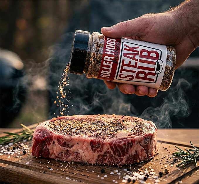 Kiler Hogs Barbecue Steak Rub - BBQ Seasoning for Grilling &amp Smoking - Steak House Flavor with Salt Pepper Garlic &amp Herbs - Low Sugar Savory Spice Blend for Beef Chops &amp Chicken - 11 o