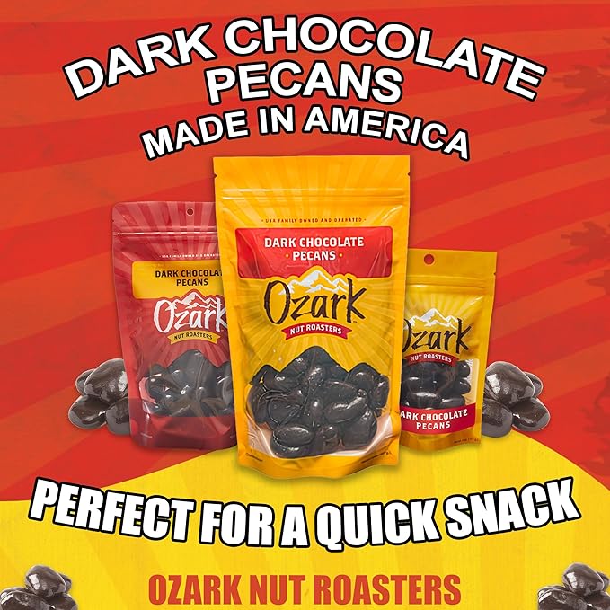 OZARK NUT ROASTERS Dark Chocolate Pecans Velvety Dark Chocolate Flavored Snacks World-Class Gourmet Candied Nuts Resealable Pack of 2 (14 oz)