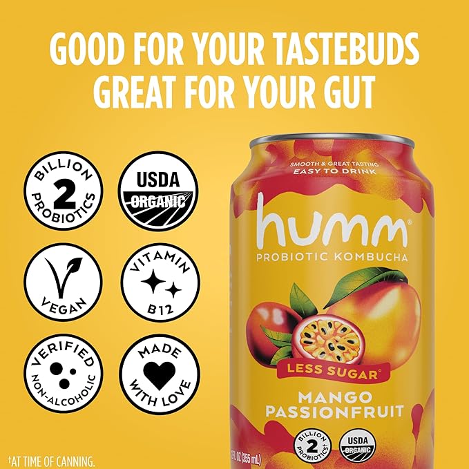 Humm Kombucha Mango Passionfruit Organic Vegan &amp GMO Free (24 Pack)