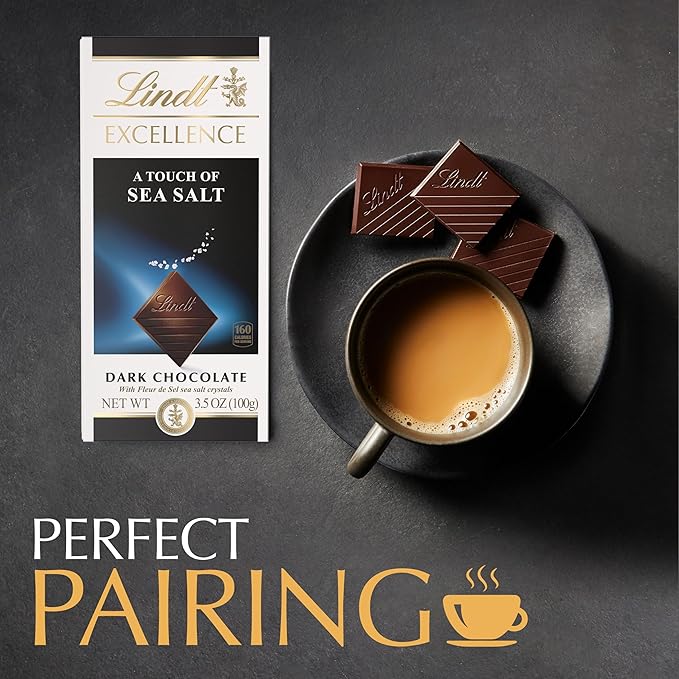 Lindt EXCELLENCE Sea Salt Dark Chocolate Bar Dark Chocolate Candy with a Touch of Sea Salt 3.5 oz. Bar (12 Pack)