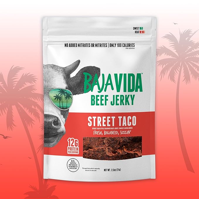 Baja Vida Street Taco Beef Jerky - Sweet and Spicy Beef Jerky Snack Packs Healthy Jerky Gluten-Free All-Natural Beef No MSG Made in the USA - 2.5 Oz Bags (Pack of 3)