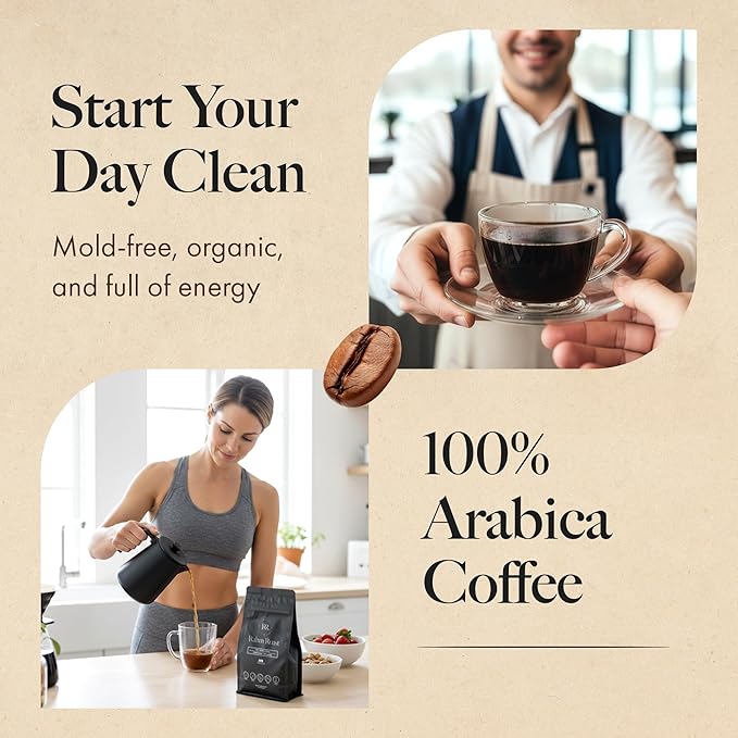 RAHM ROAST Mold-Free Organic Coffee Whole Bean Medium Roast Lab-Tested Mycotoxin-Free Low Acid Guatemalan Specialty Coffee for Purity 12oz Bag
