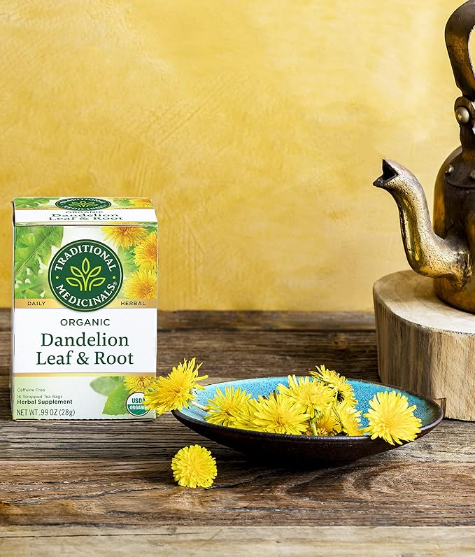 Traditional Medicinals Organic Dandelion Leaf &amp Root Herbal Tea Supports Kidney Function &amp Healthy Digestion 16 Count (Pack of 4) - 64 Tea Bags Total