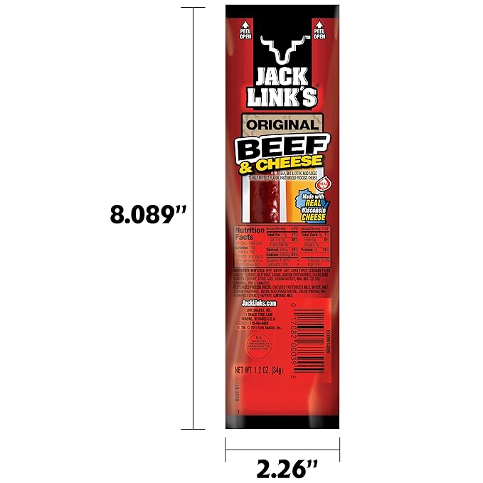 Jack Link’s Original Beef &amp Cheese Combo Pack 1.2 oz. Pack of 48 – Original 100% Beef Stick and Cheese Stick Made with Real Wisconsin Cheese - 7g Protein Made with Beef