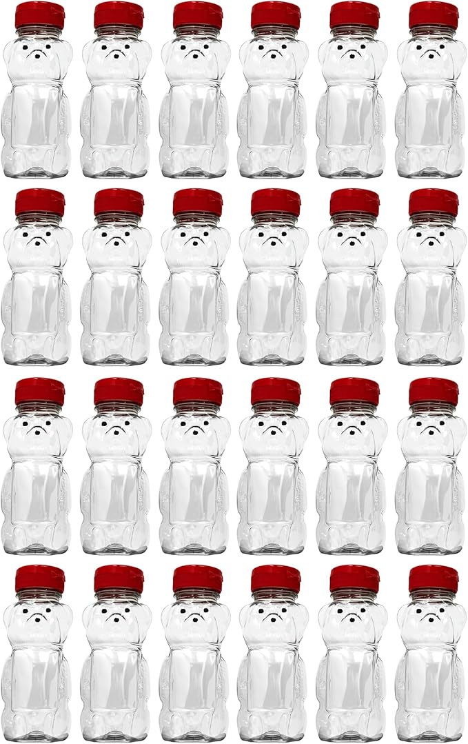 CLEARVIEW CONTAINERS - 12 Ounce Clear Plastic Squeezable Honey Bears with Sealable Flip Top Lids - BPA Free Hand Wash Only (Red 24 Pack)