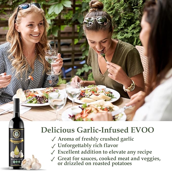 M.G. PAPPAS High Polyphenol Rich Garlic Infused Olive Oil - Extra Virgin Olive Oil - Over 500mg/kg - Cold Pressed &amp Unfiltered - High Hydroxytyrosol Greek Olive Oil - Award Winning