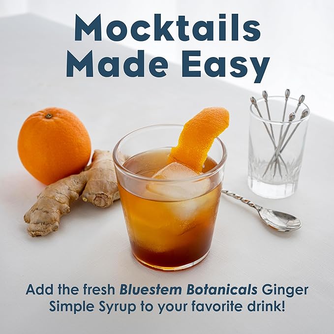 Bluestem Botanicals Organic Ginger Simple Syrup 8 oz Cocktail and Mocktail Mixer for Drinks Non-Alcoholic
