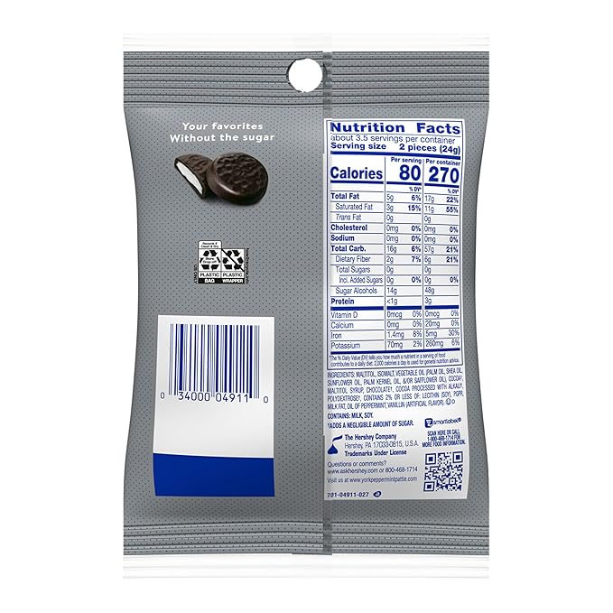 YORK Zero Sugar Chocolate Peppermint Patties Candy Bags 3 oz (12 Count)