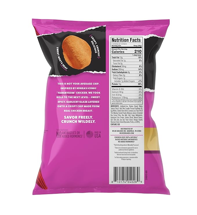WILDE Protein Chips Korean Sweet &amp Spicy High Protein Snacks for Adults Keto Chips Gluten Free Low Carb Snack Box Made with Real Ingredients 1.34oz Bags Pack of 12