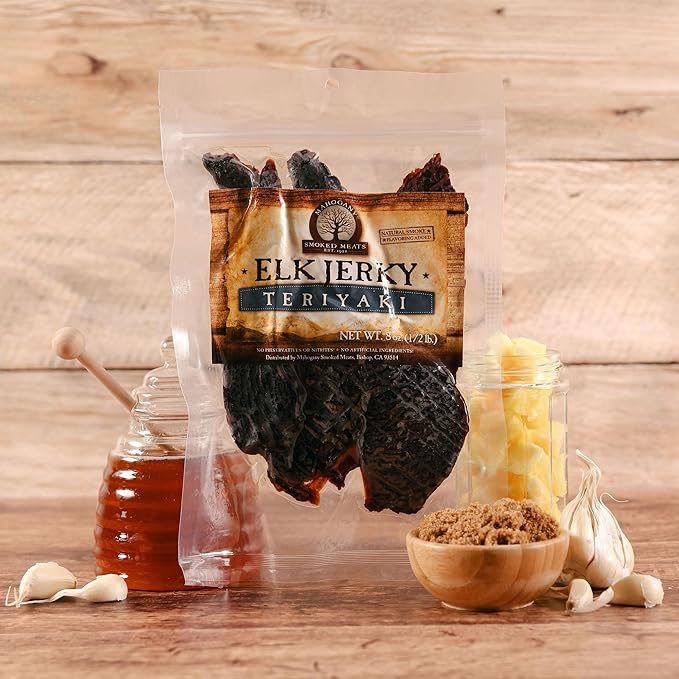 Mahogany Smoked Meats: Teriyaki Elk Jerky - 8oz