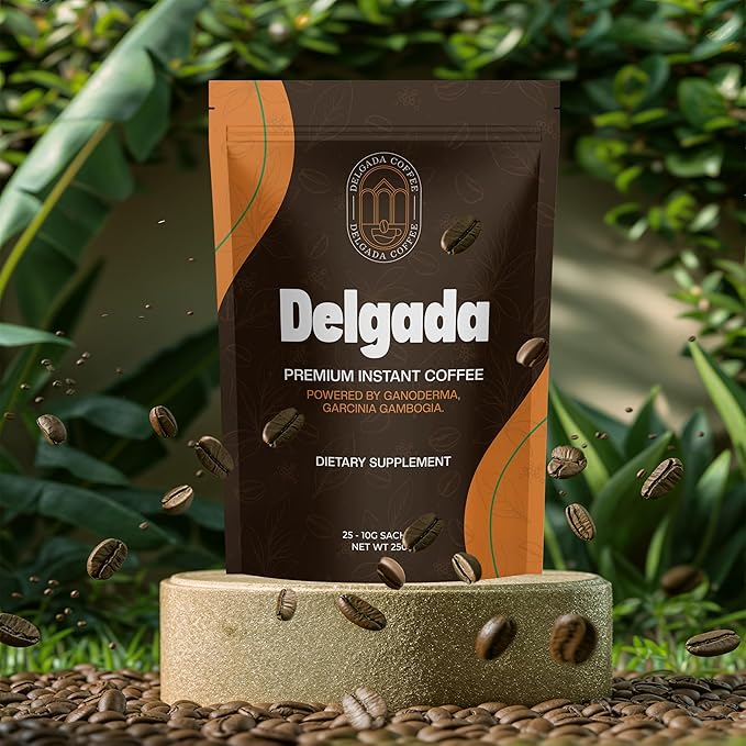 Delgada Instant Coffee - Premium Ganoderma Rich Bold Taste - Healthy Mushroom Insant Coffee 25 Sachets