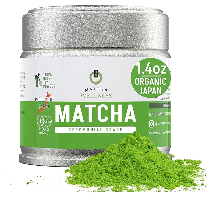Matcha Wellness Ceremonial Grade Matcha Powder – Organic First Harvest Japanese Green Tea from Kyoto – 1.4oz – No Sugar No Additives No Gluten