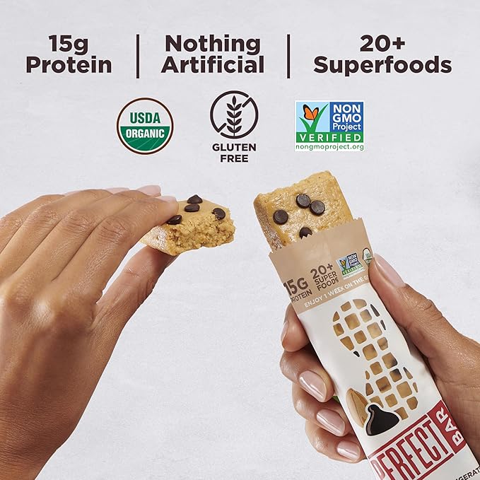 Perfect Bar Protein Bars Dark Chocolate Chip Peanut Butter Gluten Free Made with Organic Honey Cookie Dough Texture Refrigerated 2.3 Oz Bars 10 Count