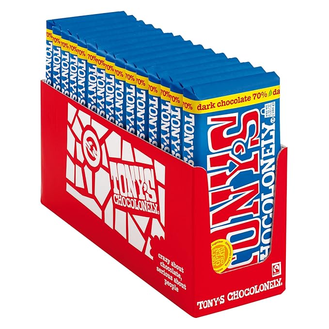 Tony's Chocolonely 70% Dark Chocolate Bar 6.35 Ounce 15 Pack