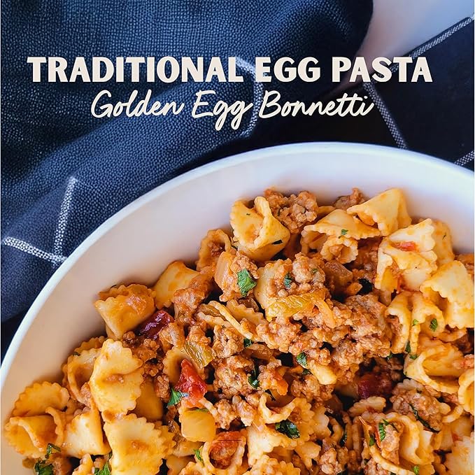 Al Dente Golden Egg Bonnetti – All-Natural Hand-Crafted Egg Pasta. Traditional Pasta Noodles Made with Cage-Free Eggs and Semolina. Great for Pastas Soups Stews. 12oz Bags (Pack of 6)